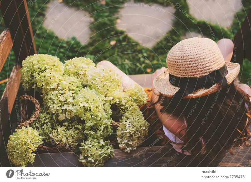 happy romantic kid girl playing in summer garden Lifestyle Joy Happy Beautiful Harmonious Leisure and hobbies Playing Summer Garden Child Gardening Environment