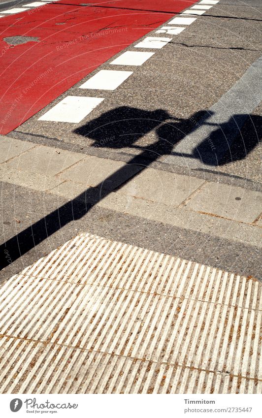 It all makes sense! Transport Traffic infrastructure Street Signs and labeling Road sign Line Gray Red White Emotions Irritation Shadow Curbside Cycle path