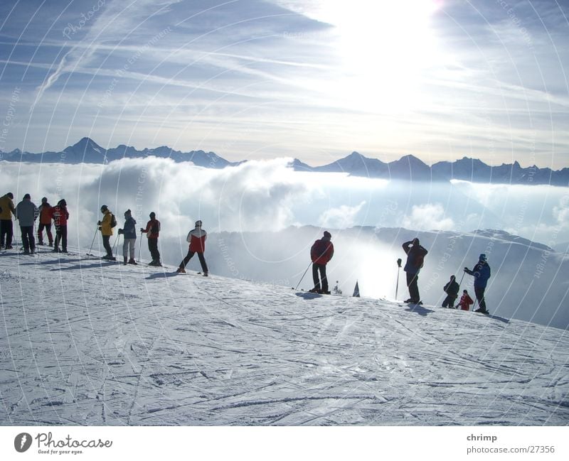 sea of fog Fog Skiing Mountain Sun Snow Bright Sky