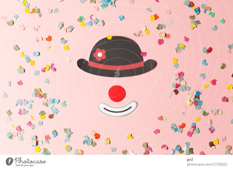 Clown and confetti Feasts & Celebrations Carnival Nose Hat Decoration Confetti Happiness Funny Multicoloured Emotions Joy Enthusiasm Joie de vivre (Vitality)