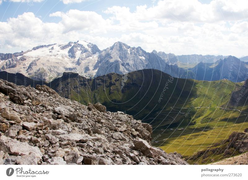 The colour palette of nature Nature Landscape Plant Earth Sky Clouds Horizon Sun Spring Summer Beautiful weather Grass Foliage plant Meadow Field Rock Alps