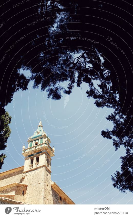 Symbol of Valldemossa. Art Esthetic Spain Religion and faith Monastery Hedge Monastery garden Landmark Tower Spire Majorca Colour photo Subdued colour