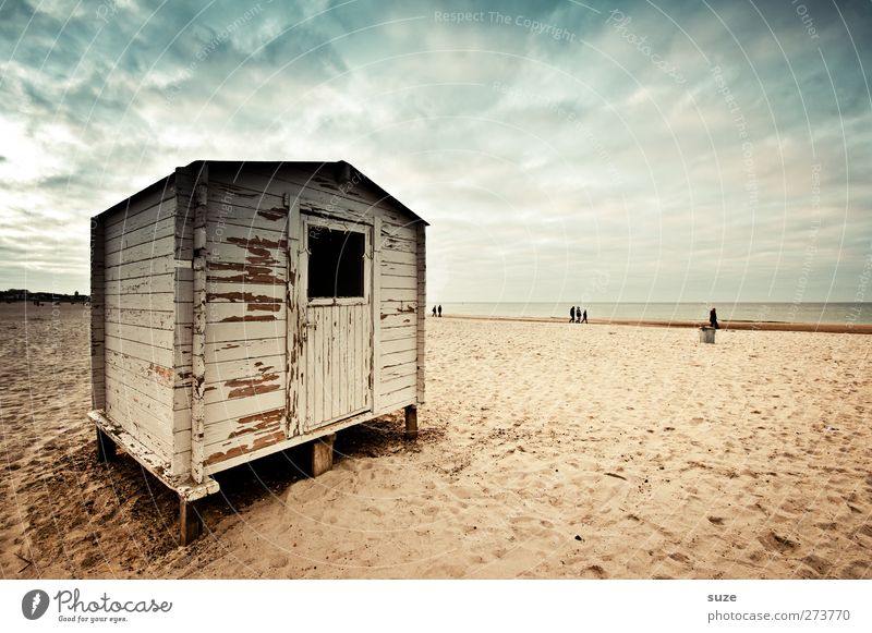 beach shed Vacation & Travel Beach Ocean Environment Nature Landscape Sand Sky Horizon Coast Baltic Sea Hut Old Sharp-edged Wooden hut Dramatic Holiday season