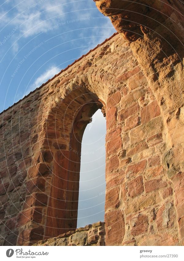 Ruin in the evening light Masonry Window Sandstone Architecture Sky Evening Medieval times Monastery Religion and faith Castle