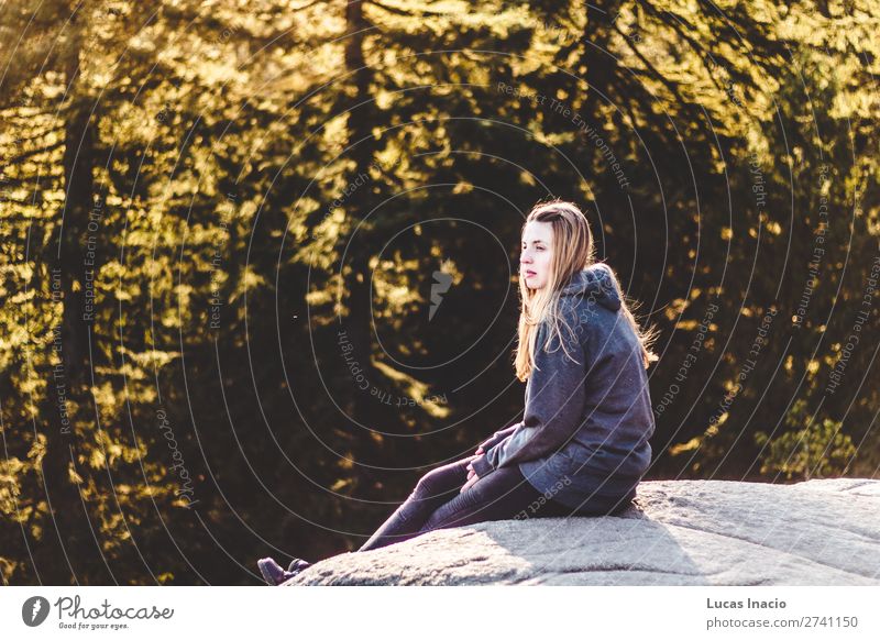 Girl on top of Quarry Rock at North Vancouver, BC, Canada Adventure Summer Hiking Woman Adults Environment Nature Landscape Tree Flower Leaf Blossom Forest