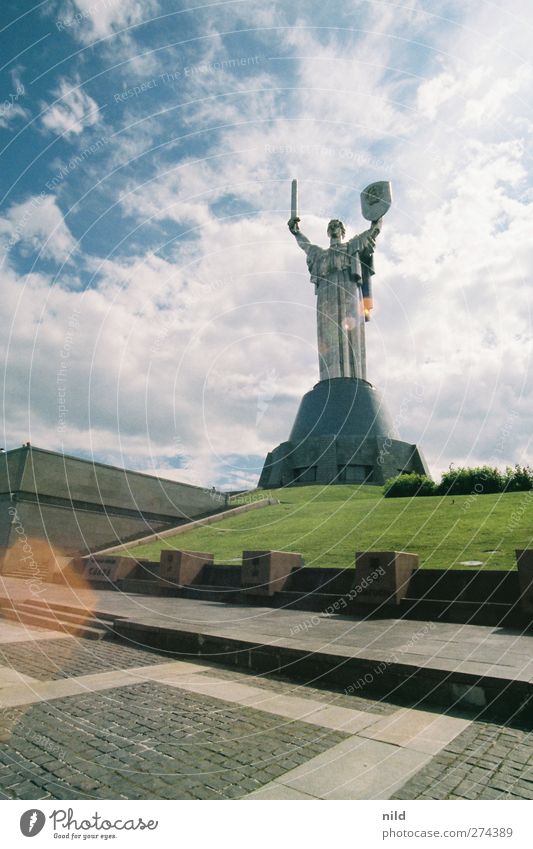 Mother home Satue in Kiev Vacation & Travel Capital city Manmade structures Tourist Attraction Landmark Monument Mother-Home Statue Blue Green Soviet Union