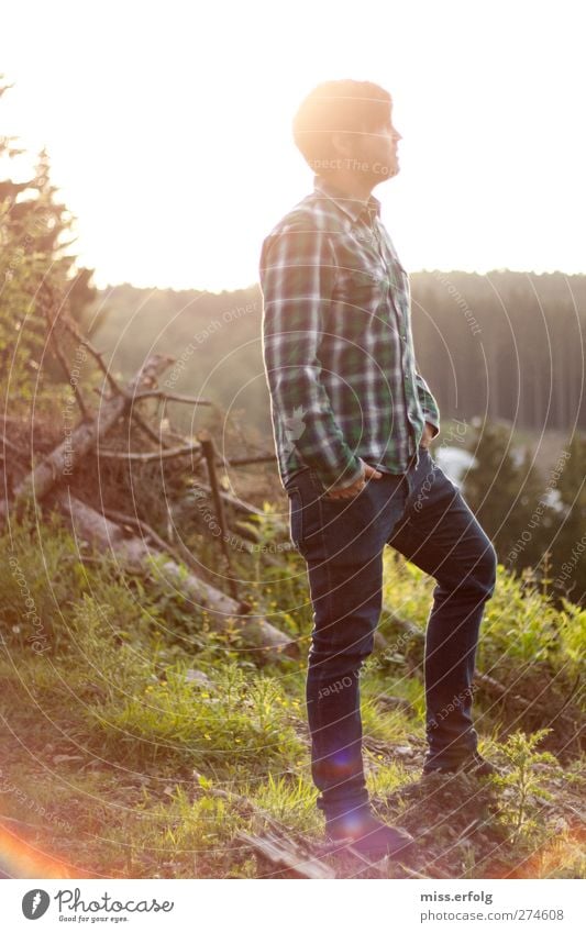 A little man stands in the forest II Lifestyle Style Joy Happy Trip Adventure Far-off places Summer Human being Masculine Young man Youth (Young adults) Man