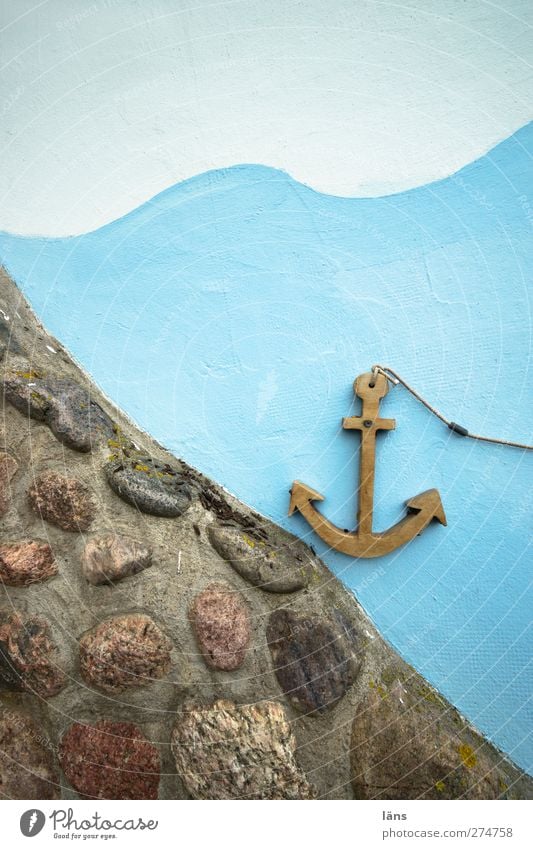 Hiddensee l anchored Water Rock Navigation Anchor Simple Wet Blue Drop anchor Colour photo Detail Deserted Copy Space top