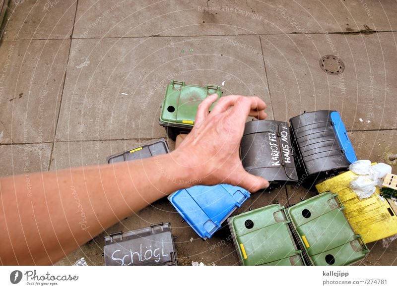 eurobonds Work and employment Economy Logistics Services Human being Masculine Man Adults Arm Hand Fingers 1 To hold on Trash container Courtyard Dustman