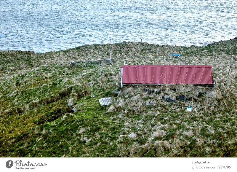 Iceland Environment Nature Landscape Plant Water Grass Meadow Waves Coast Fjord House (Residential Structure) Dream house Hut Manmade structures Building Roof