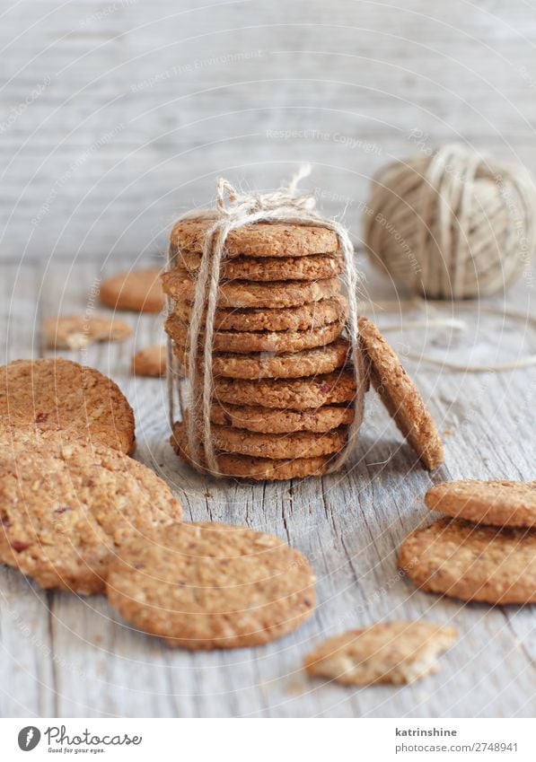 Homemade oatmeal cookies Dessert Breakfast Diet Table Wood Brown Gray White Tradition Baking biscuit cake Cereal Cookie food healthy Home-made Oats Organic