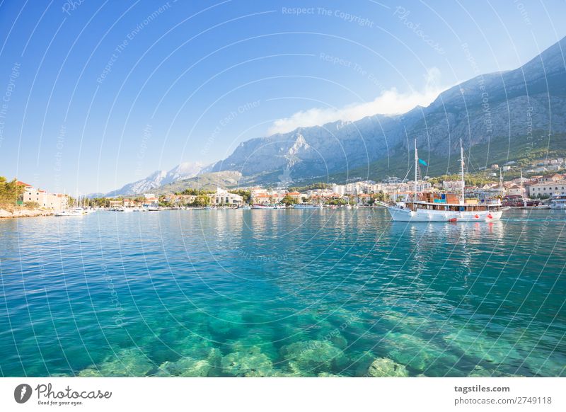 MAKARSKA, CROATIA Adriatic Sea Bay Beach Coast Croatia Dalmatia Dreamily Fishing village Harbour Idyll Landscape Beautiful Makarska Mediterranean sea Mountain