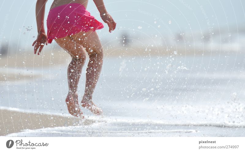 Jump! Joy Life Well-being Swimming & Bathing Summer Summer vacation Beach Feminine Child Girl Infancy 1 Human being 3 - 8 years Sand Pink feet fun holiday legs