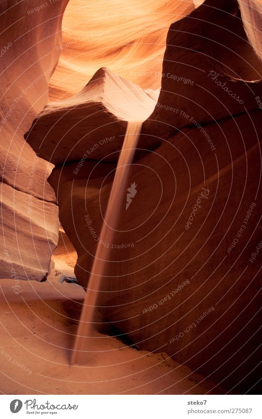 desert fall Rock Canyon Desert Yellow Orange Red Flow Sand Sandstone Washed out Antelope Canyon Warmth Colour photo Exterior shot Copy Space left