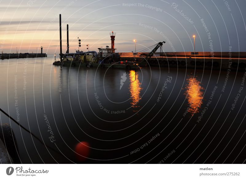 swinging buoy Construction machinery Environment Landscape Cloudless sky Night sky Sunrise Sunset Weather Coast Ocean Harbour Lighthouse Navigation Watercraft