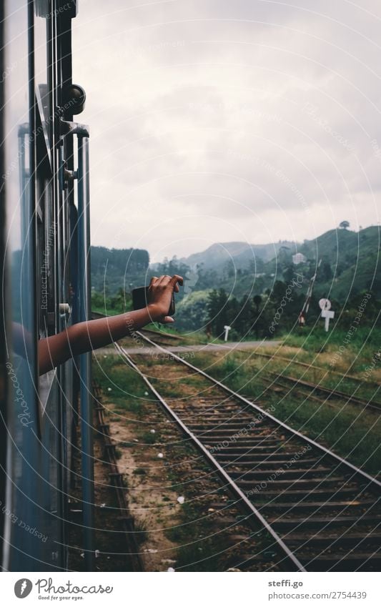 Photo from the train with a mobile phone Vacation & Travel Tourism Trip Adventure Far-off places Freedom Sightseeing Mountain Masculine Feminine Child Woman