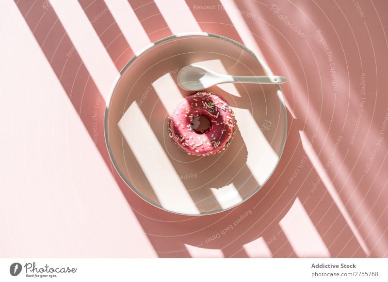 Sweet doughnut in sun striped Donut minimalist Pink Sunlight Stripe geometric Baked goods Plate Confectionary Dog food Fresh sprinkles Dessert Gastronomy Round