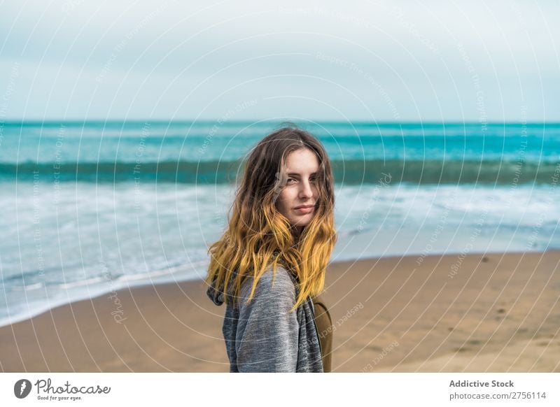 Woman posing on blue ocean Ocean Posture Tourism Portrait photograph Vacation & Travel Paradise human face Easygoing tropic Adventure Tourist Style Lagoon