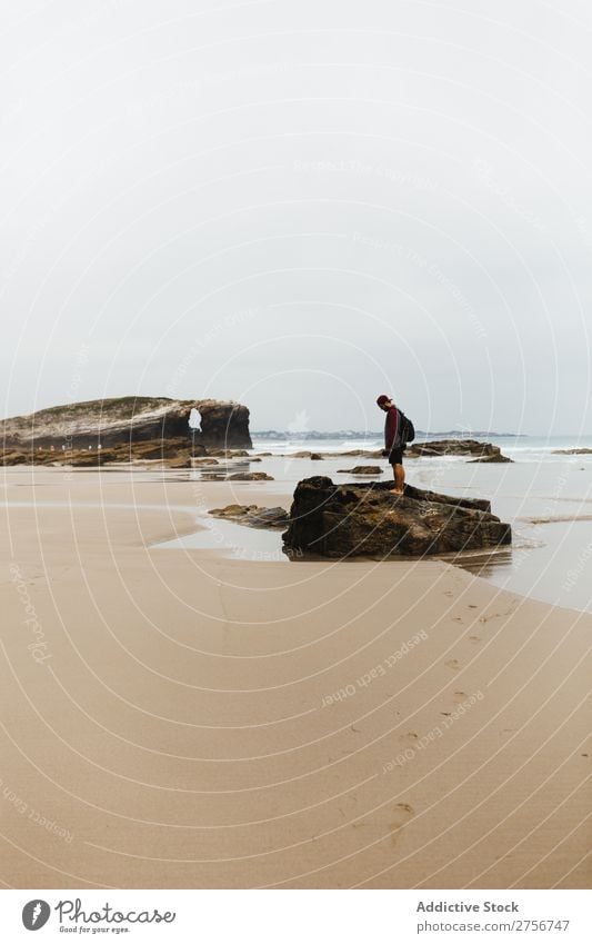 Man standing on rock Rock Ocean Nature Vacation & Travel Sky Stone Human being Coast Bay Vantage point Beautiful Idyll Picturesque Serene Water Peaceful Calm