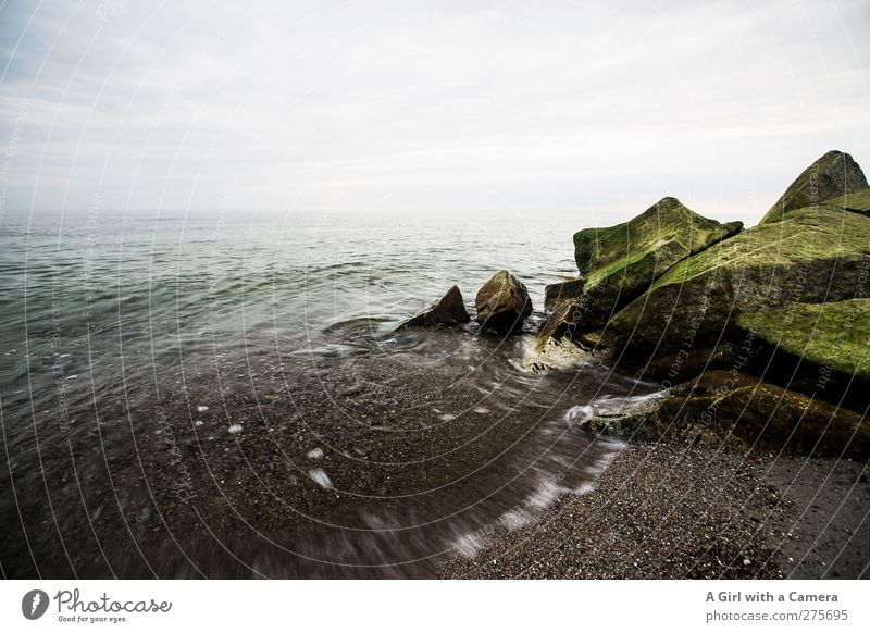 summertime sadness Environment Nature Landscape Water Sky Clouds Summer Rock Coast Baltic Sea Ocean Island Hiddensee Movement Fresh Green Speed Horizon Contact