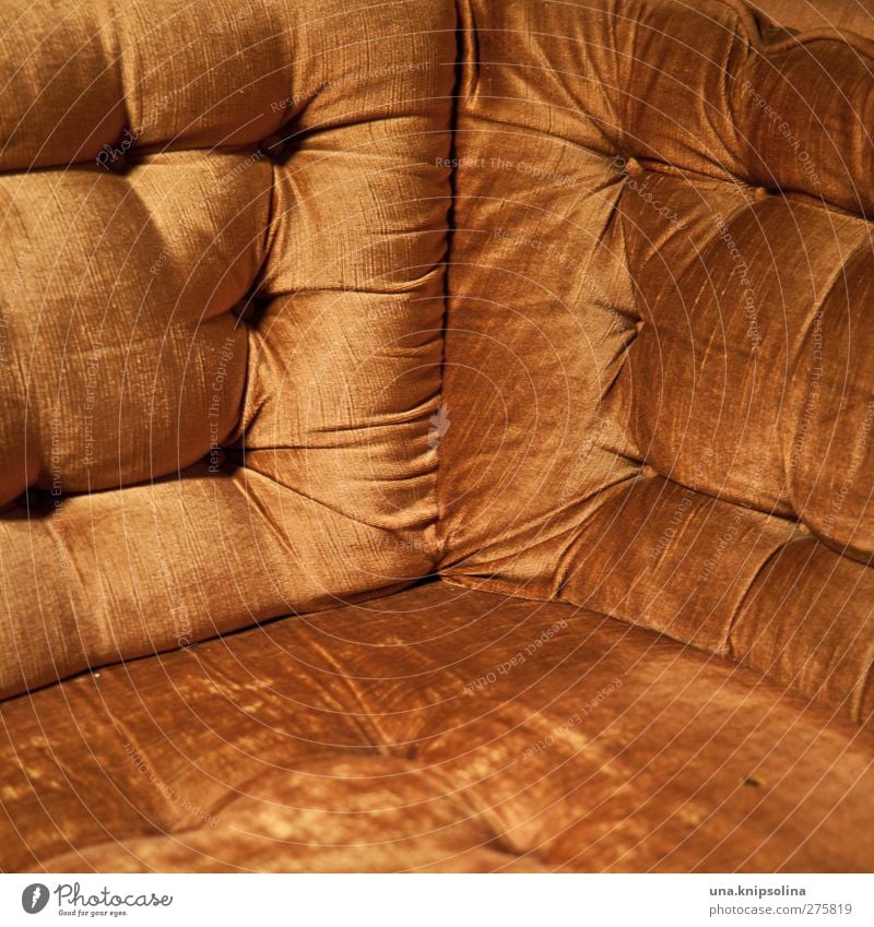 corner Living or residing Interior design Furniture Sofa Armchair Old Retro Orange Velvet Sit Colour photo Interior shot Detail Pattern Structures and shapes