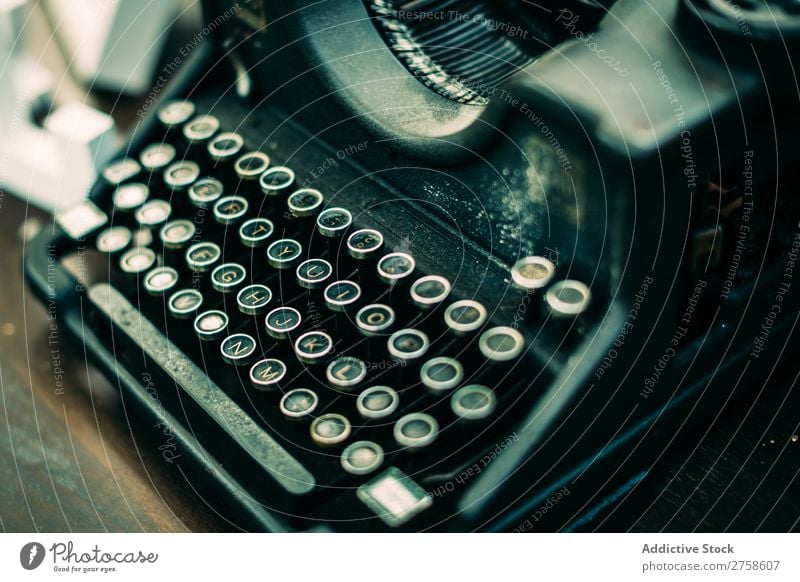 Keyboard of vintage typewriter Latin alphabet Antique Buttons Classic Close-up Empty Cast iron Bird's-eye view Grunge Horizontal keypad Letter (Mail) machine