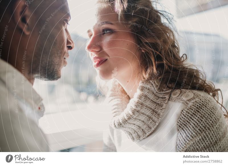 Couple in sweaters bonding multiethnic Style Easygoing Beautiful Sweater Bonding Date Mixed race ethnicity Black Youth (Young adults) Together handsome pretty