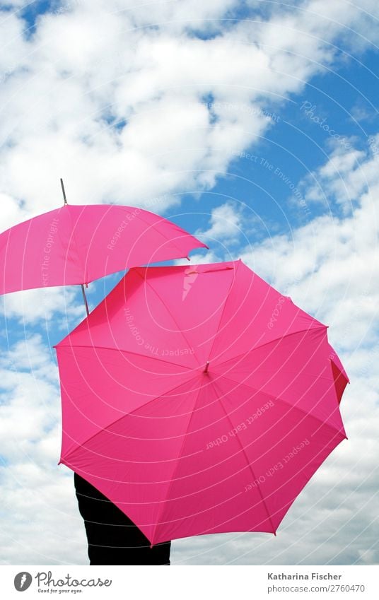 umbrellas pink sky white clouds Sky Clouds Spring Summer Autumn Winter Weather Beautiful weather Bad weather Blue Pink White Climate Creativity Art Umbrella