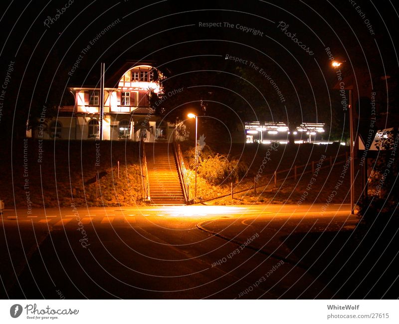 ghost station Night Sleep Train station Lantern Street Dark House (Residential Structure) Witching hour Light Switzerland Long exposure Ostermundigen Spooky