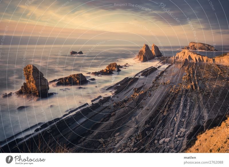 summer evening Nature Landscape Sky Clouds Horizon Summer Beautiful weather Grass Rock Waves Coast Beach Bay Reef Ocean Fantastic Gigantic Maritime Blue Brown