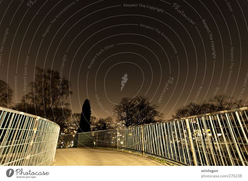 The bridges of the night Sky Cloudless sky Night sky Stars Horizon Tree Wuppertal barmen cash investments Town Deserted Bridge Manmade structures