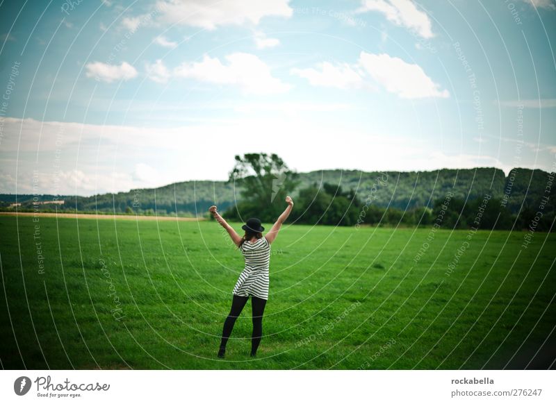 Woman in landscape Feminine Young woman Youth (Young adults) 1 Human being 18 - 30 years Adults Nature Landscape Hat Black-haired Brunette Green Joy Happy