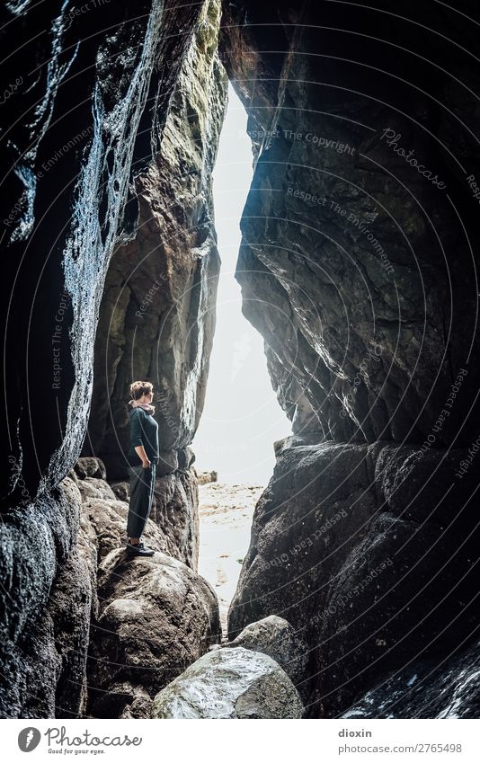 Inside Wales Vacation & Travel Adventure Human being Feminine Woman Adults 1 45 - 60 years Environment Nature Landscape Sunlight Rock Coast Ocean Atlantic Ocean