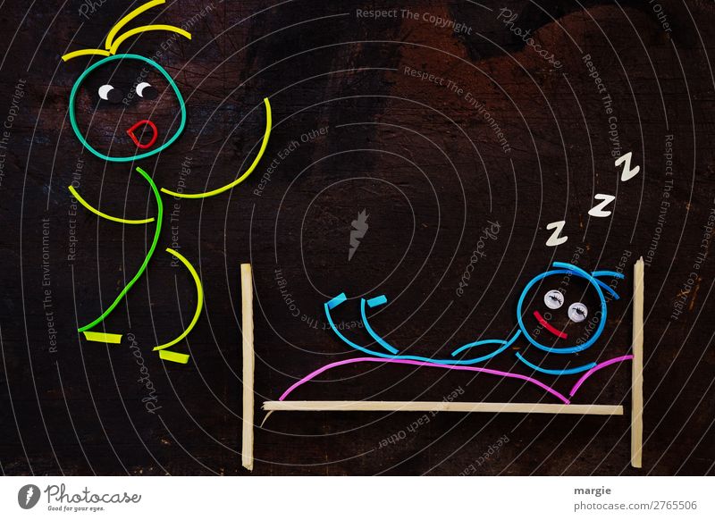 Rubber worms: On your feet! The mother or father wakes a sleeping child in bed Living or residing Flat (apartment) Bedroom Human being Masculine Feminine