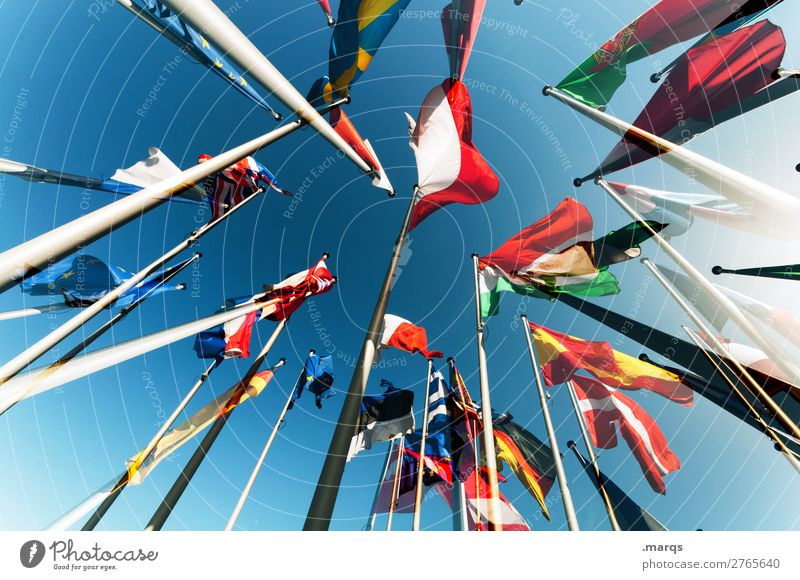 European Flags Cloudless sky Sign Perspective Politics and state Elections Germany Spain Denmark Portugal Austria Alliance France Colour photo Exterior shot