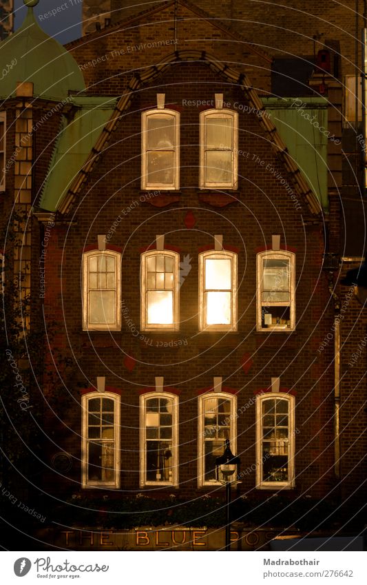 Front of an old house in London England Europe Town Downtown House (Residential Structure) Facade Window Gable end Illuminate Nostalgia Past Change