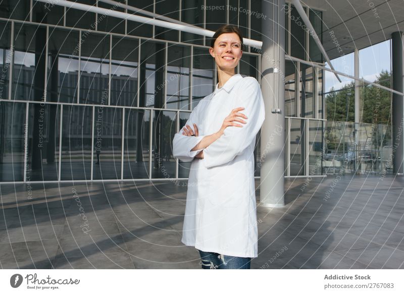 Woman in whites at modern building Laboratory Work and employment Science & Research Building Modern Contemporary Human being Scientist Medication Chemistry