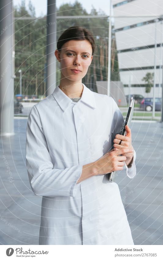 Woman in whites at modern building Laboratory Work and employment Science & Research Building Modern Contemporary Human being Scientist Medication Chemistry