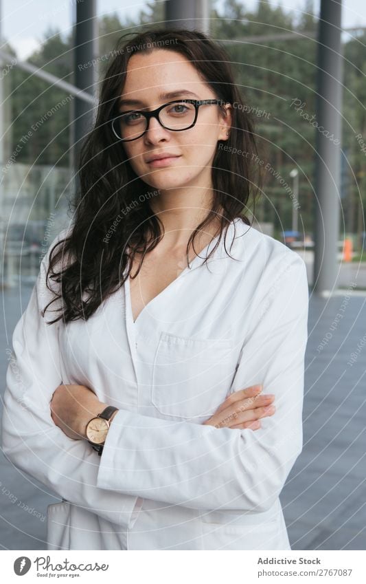 Woman in whites at modern building Laboratory Work and employment Science & Research Building Modern Contemporary Human being Scientist Medication Chemistry