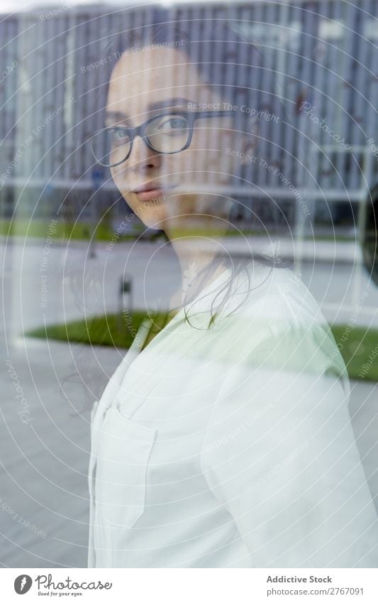 Woman in whites at modern building Laboratory Work and employment Science & Research Building Modern Contemporary Human being Scientist Medication Chemistry