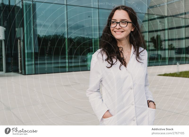 Woman in whites at modern building Laboratory Work and employment Science & Research Building Modern Contemporary Human being Scientist Medication Chemistry