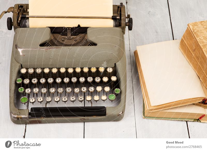 Retro typewriter and old vintage books Style Design Desk Table Work and employment Workplace Office Art Book Paper Rust Old Write White Nostalgia Typewriter