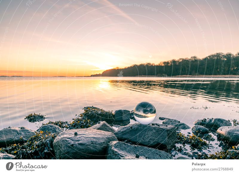 Glass orb on o rock by the lake Design Beautiful Wellness Meditation Vacation & Travel Sun Beach Ocean Nature Landscape Sky Clouds Horizon Rock Coast Lake