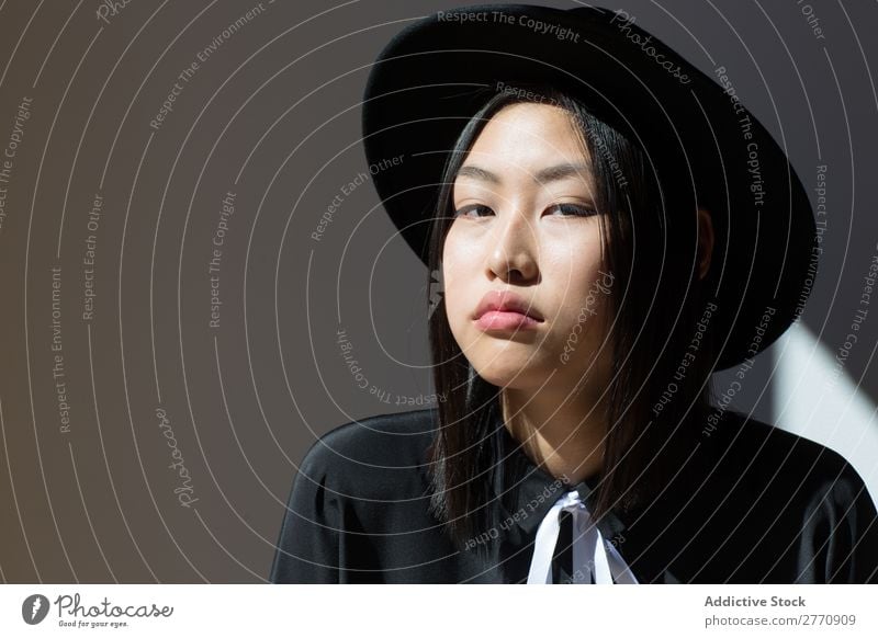 Stylish Asian woman looking at camera Woman Style fashionable asian Hat Dress Beautiful Fashion Beauty Photography Youth (Young adults) Model