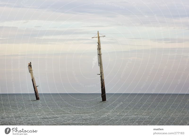 unrigged Landscape Water Sky Clouds Horizon Weather Baltic Sea Navigation Steamer Dive Blue go underground wreck Subdued colour Exterior shot Copy Space top Day