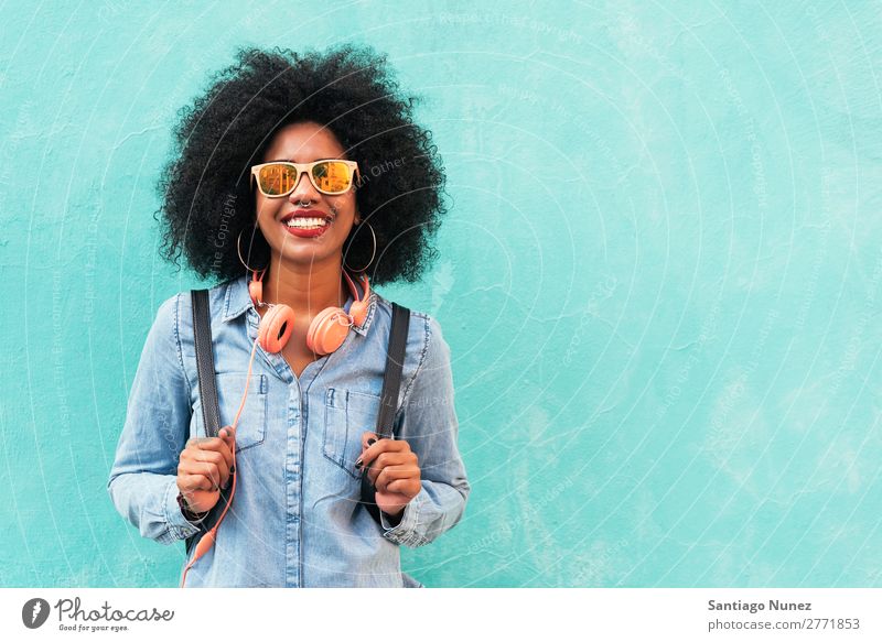 Portrait of beautiful afro american woman. Woman Black African Afro Human being Portrait photograph City Youth (Young adults) Girl American Ethnic Hair Smiling