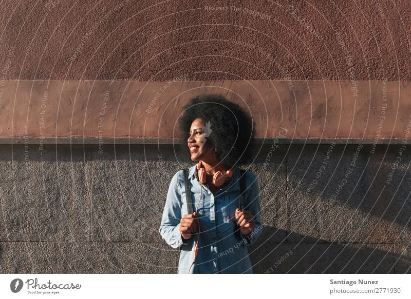 Portrait of beautiful afro american woman. Woman Black African Afro Human being Portrait photograph City Youth (Young adults) Girl American Ethnic Hair Smiling