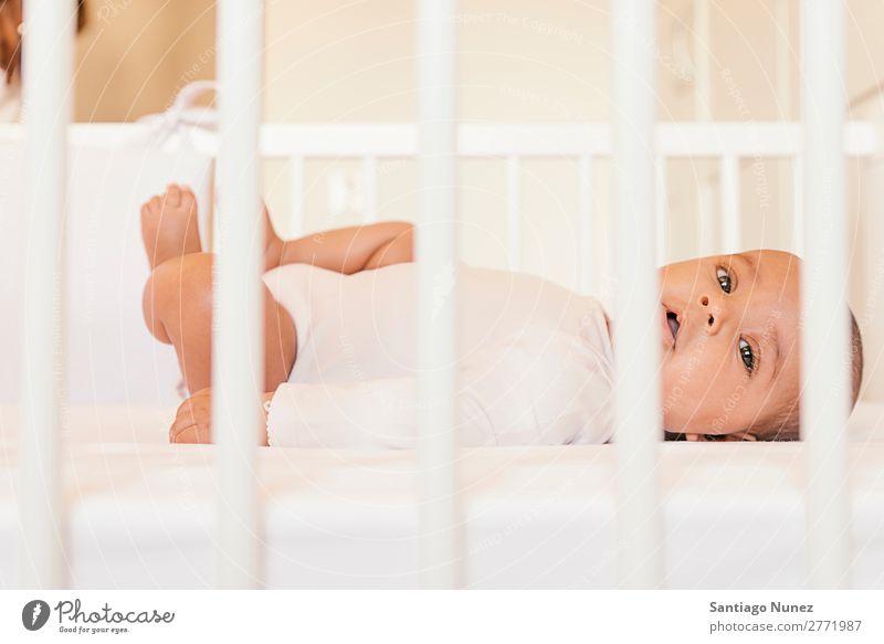 Cute Baby Girl Lying in the Crib Boy (child) Child Cot Lie (Untruth) Newborn cots Beautiful Portrait photograph Human being Caucasian Face Eyes Home White