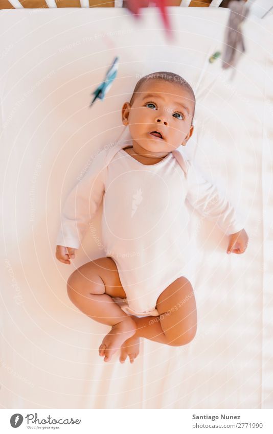 Cute Baby Girl Lying in the Crib Boy (child) Child Cot Lie (Untruth) Newborn cots Beautiful Portrait photograph Human being Caucasian Face Eyes Home White