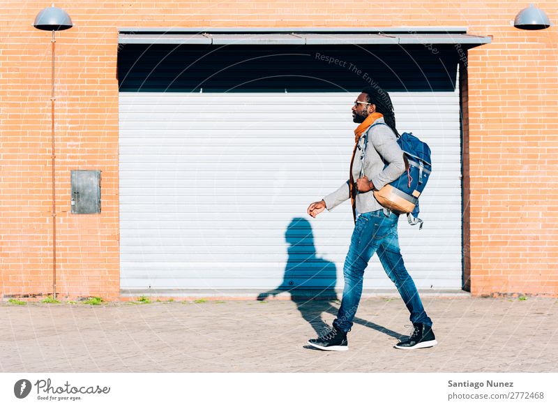 Businessman in the Street. Man Black African American Cellphone Youth (Young adults) Telephone Happy Mobile Exterior shot PDA Office Human being Modern Elegant